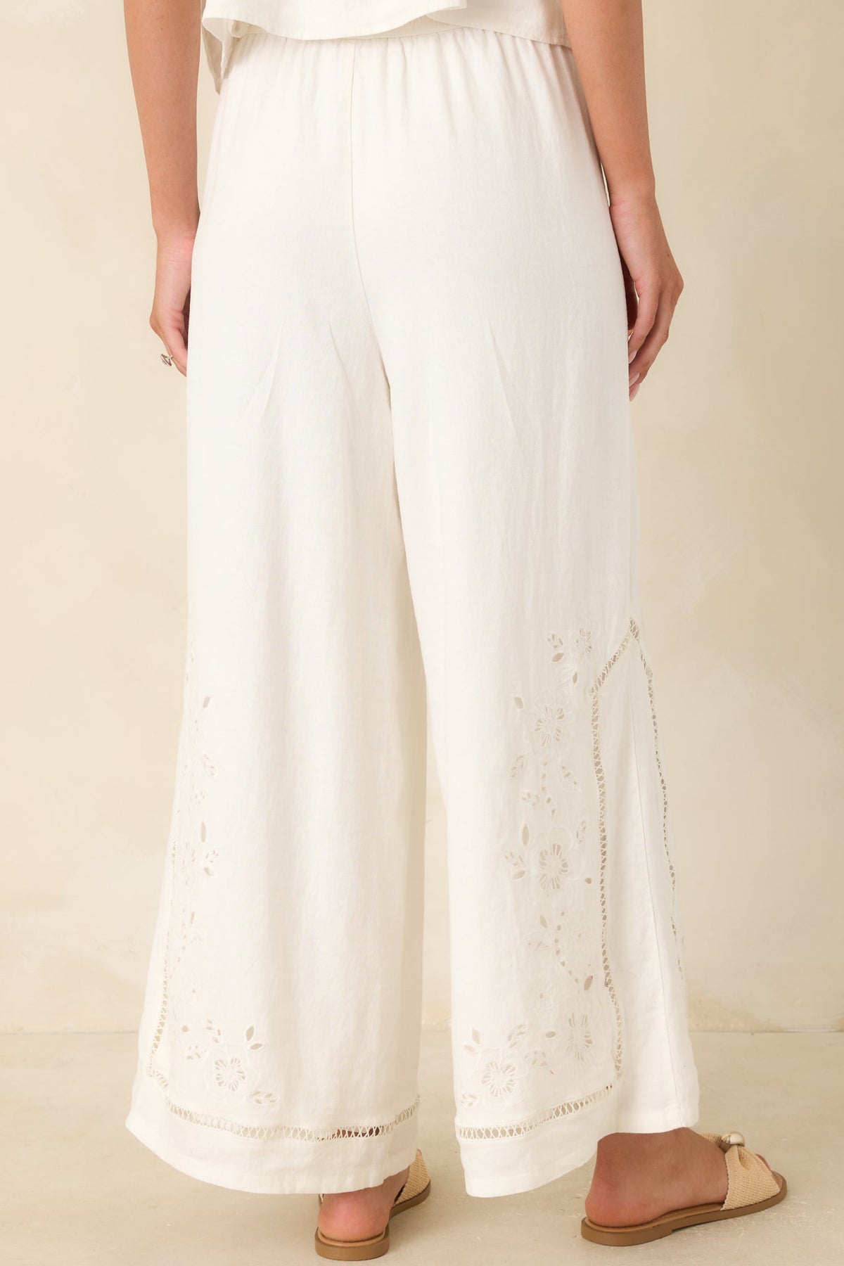 Z Supply Sid White Linen Blend Embroidered Woven Pants