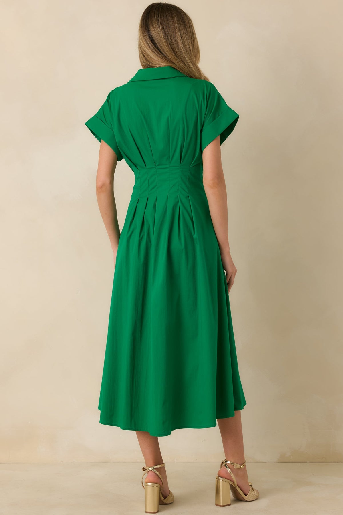 Right Where You’re Meant to Be Green Belted Button Front Midi Dress