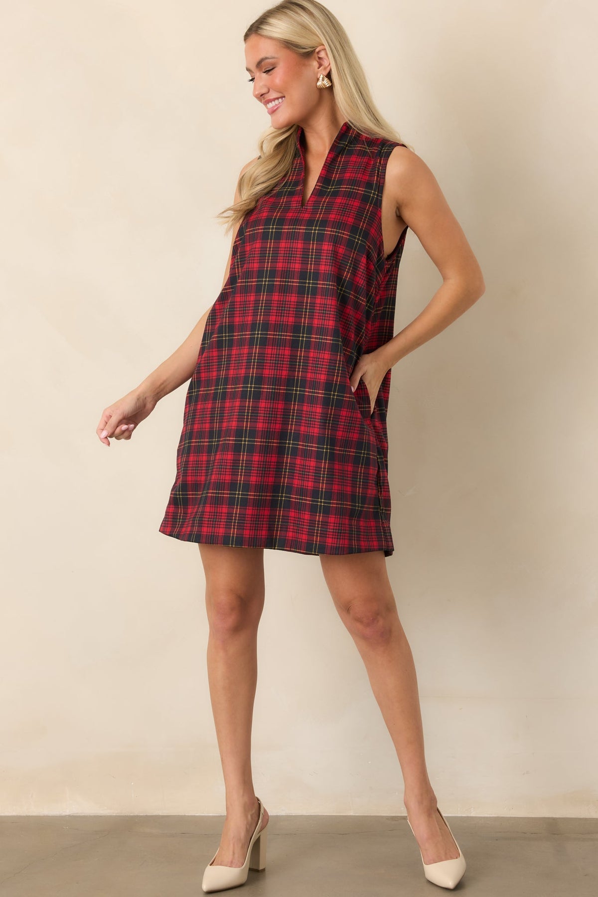 Plaid to See You Red & Black Tartan Plaid Sleeveless Mini Dress