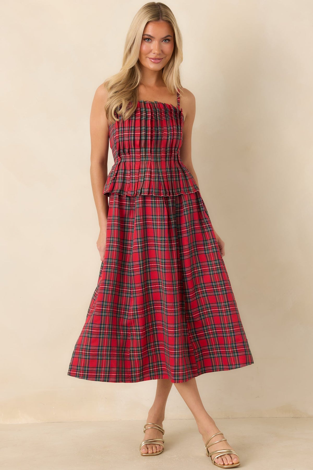 We Shall Celebrate Tartan Plaid Peplum Midi Dress