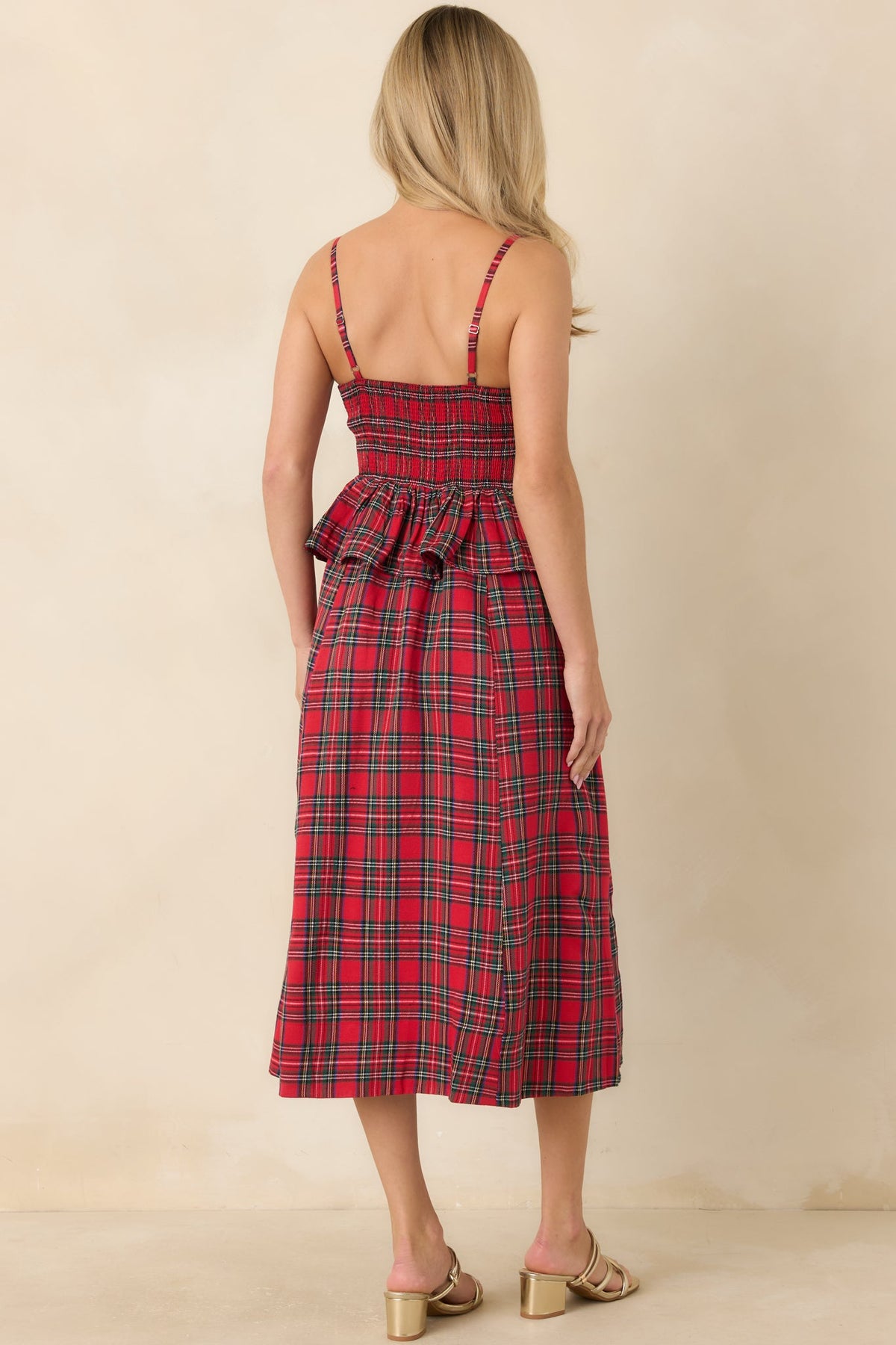 We Shall Celebrate Tartan Plaid Peplum Midi Dress