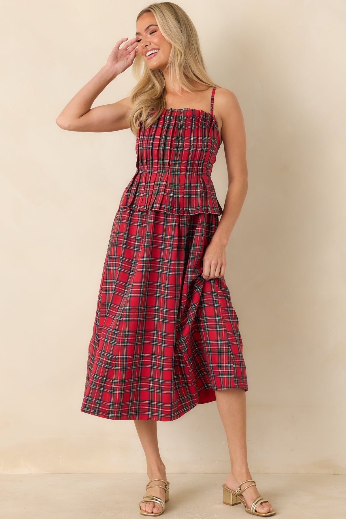 We Shall Celebrate Tartan Plaid Peplum Midi Dress