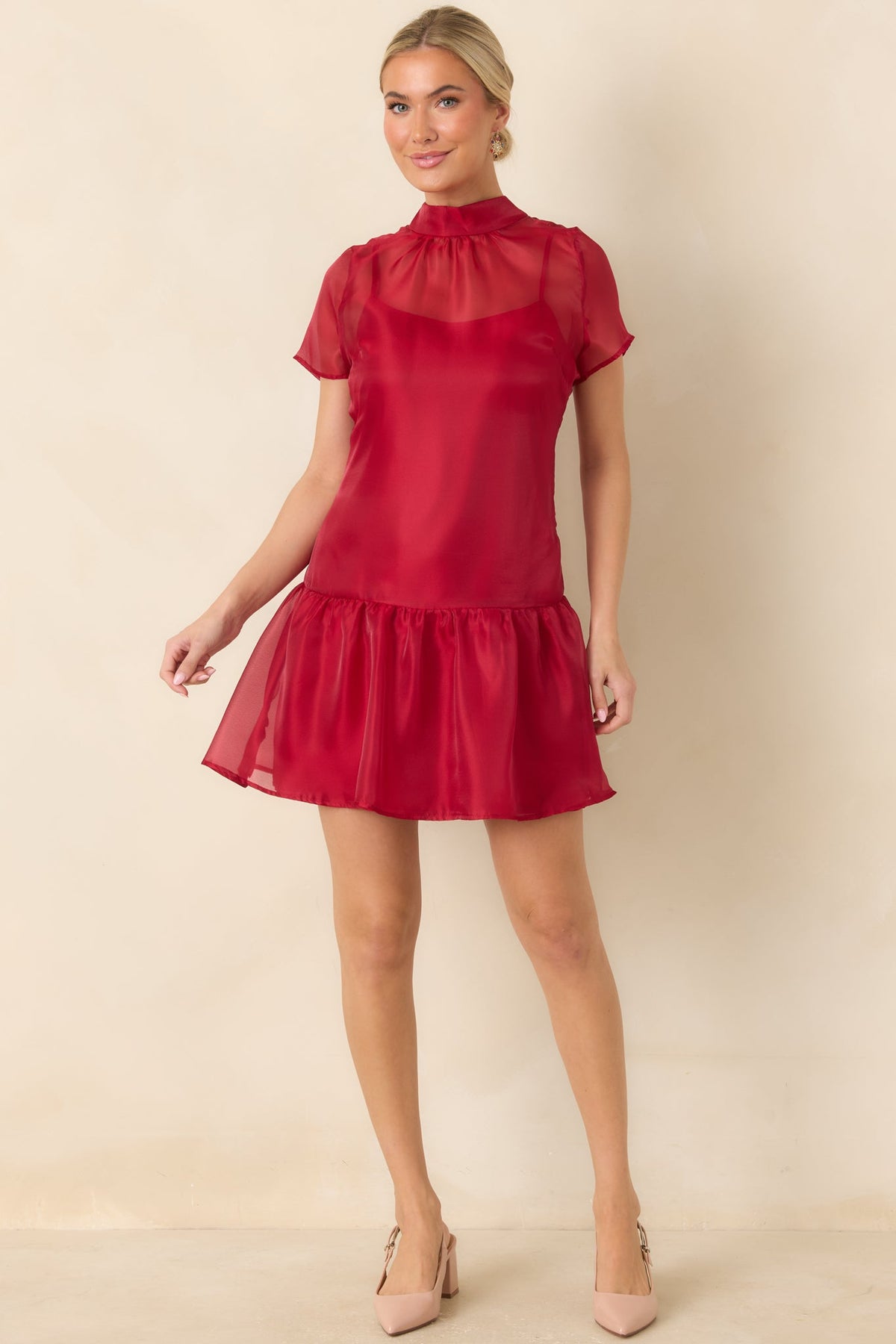 Oh, What Fun Red Bow Back Mock Neck Mini Dress