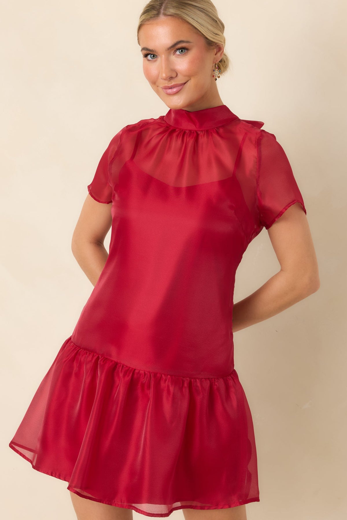 Oh, What Fun Red Bow Back Mock Neck Mini Dress