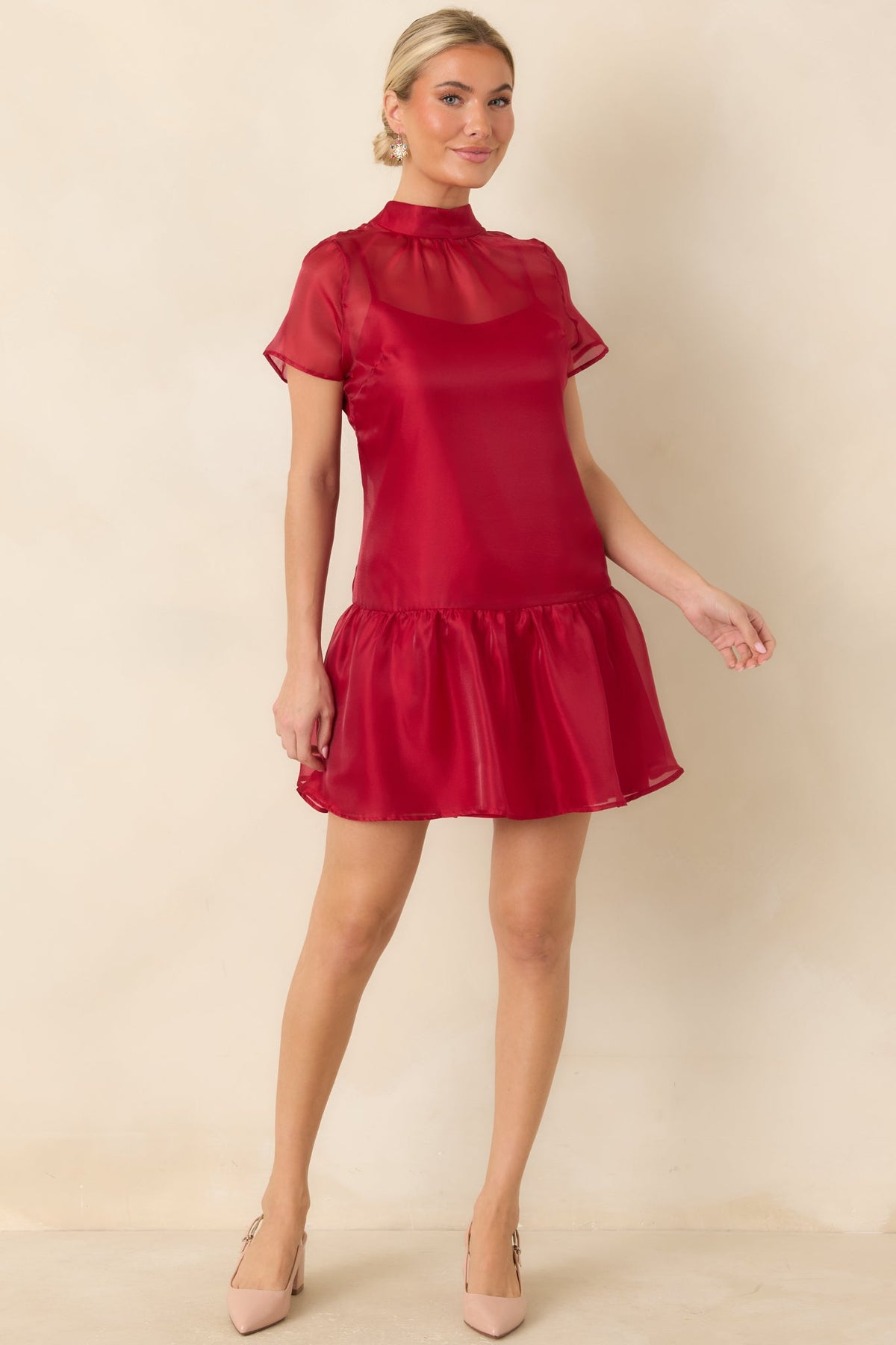 Oh, What Fun Red Bow Back Mock Neck Mini Dress