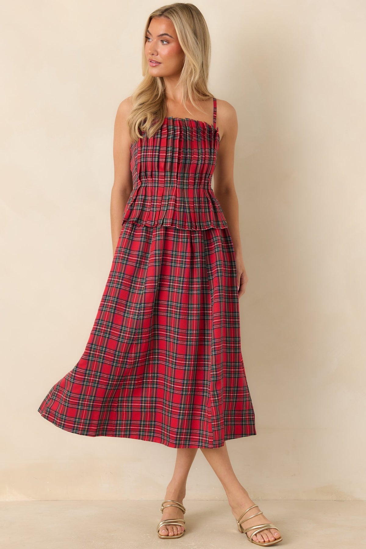 We Shall Celebrate Tartan Plaid Peplum Midi Dress