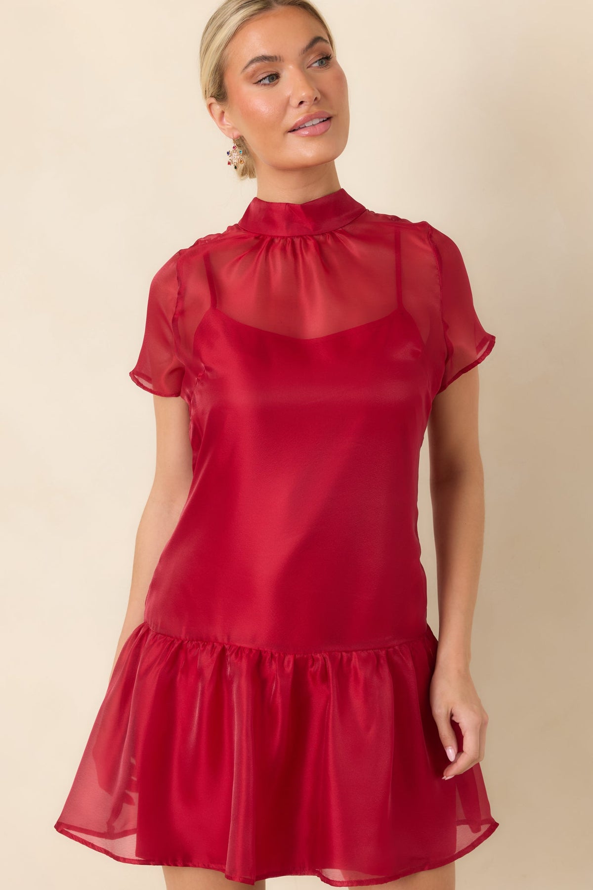 Oh, What Fun Red Bow Back Mock Neck Mini Dress