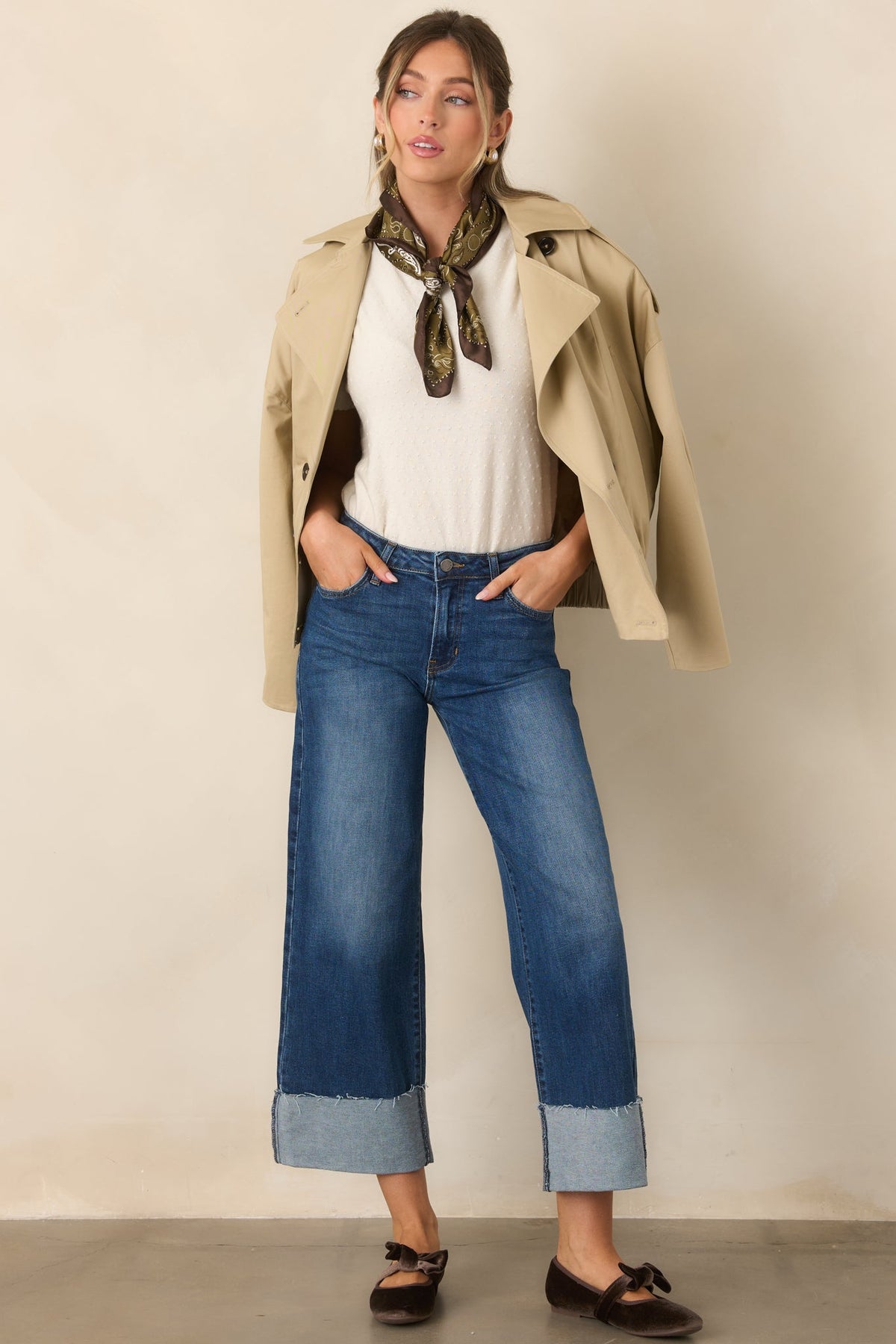 Modern Forecast Beige Cotton Double Breasted Cropped Trench Jacket