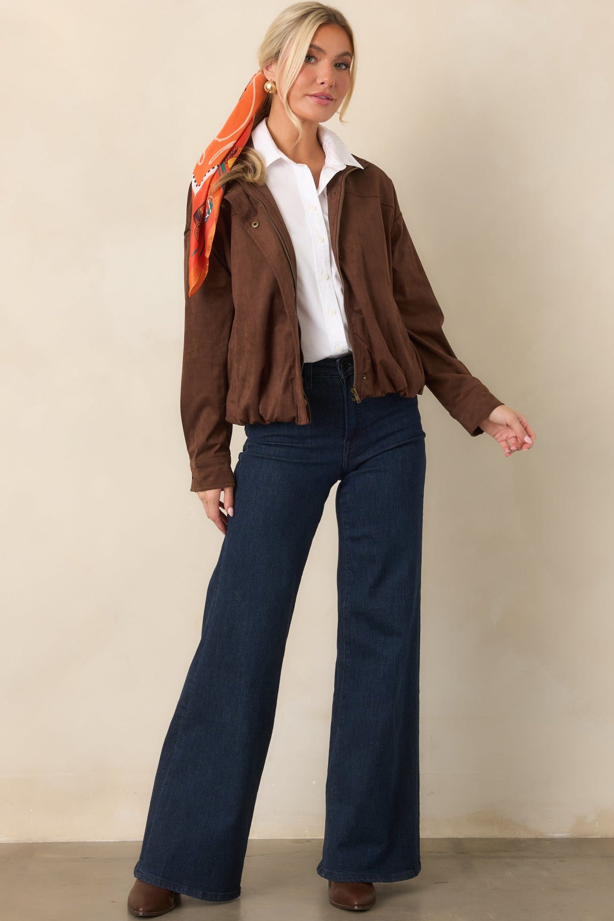 A Smooth Departure Chocolate Brown Faux Suede Bomber Jacket