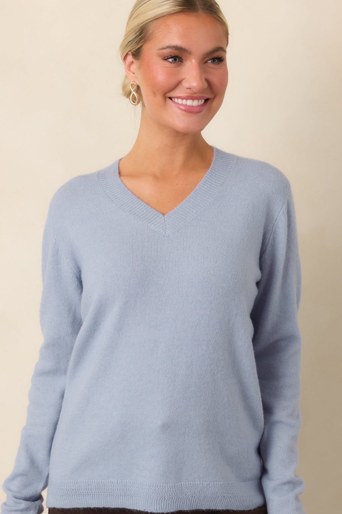 By the Way Dusty Blue V-Neck Knit Sweater
