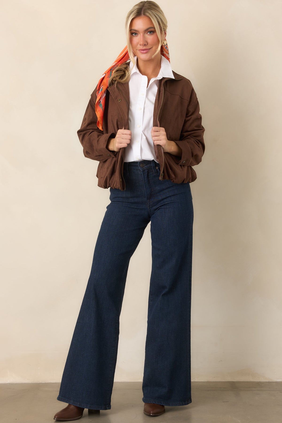 A Smooth Departure Chocolate Brown Faux Suede Bomber Jacket