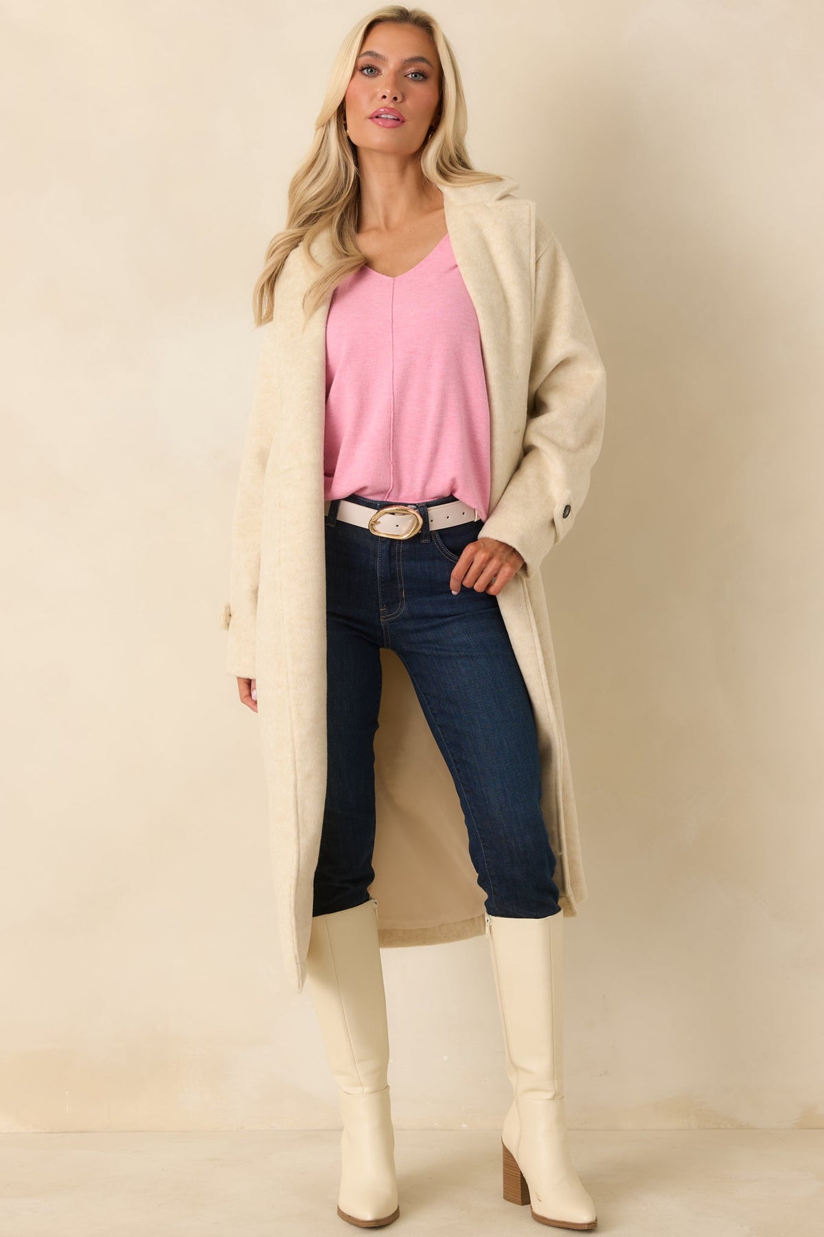 Inclined to Agree Ivory Felted Wool Blend Longline Coat
