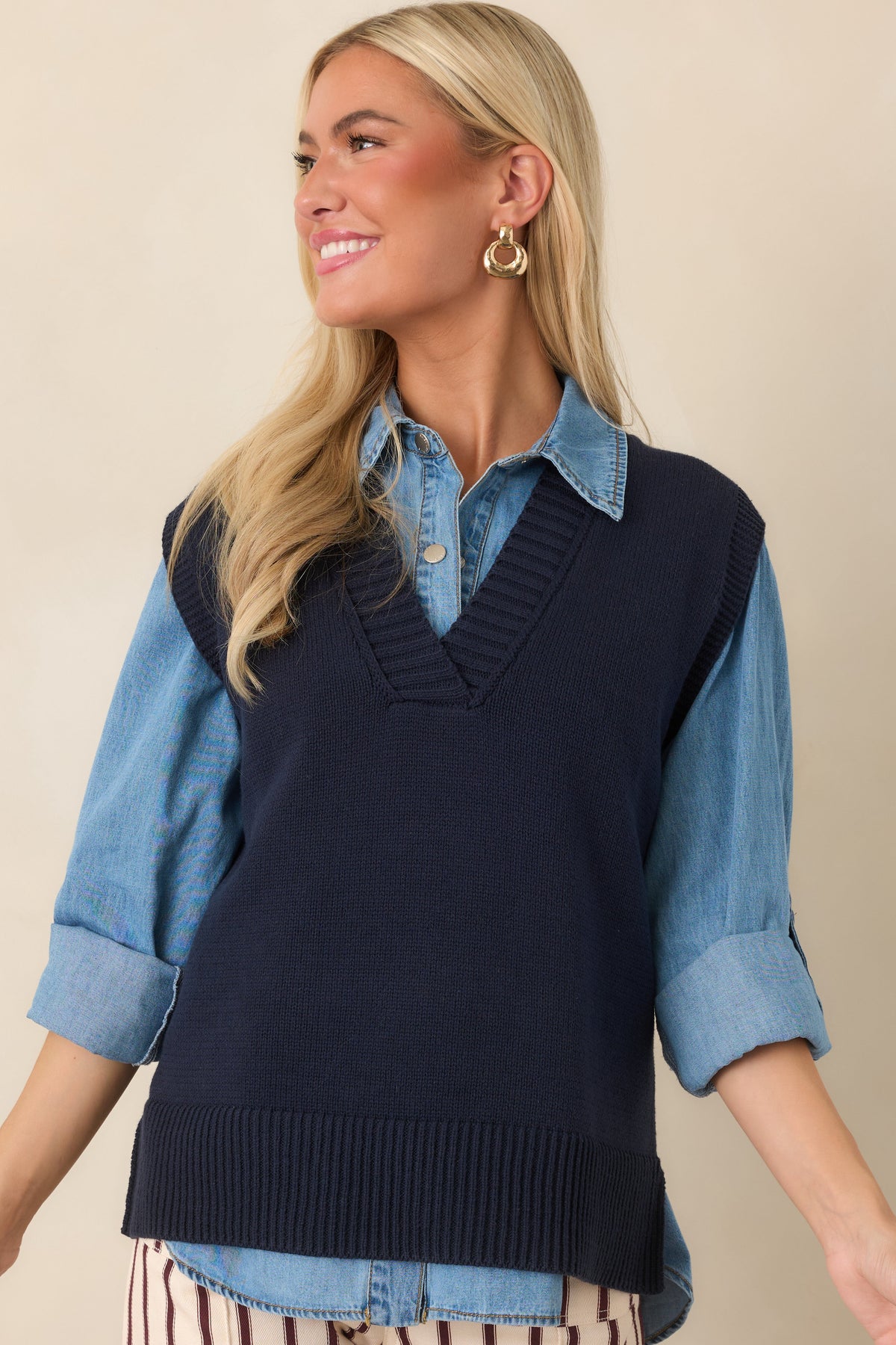Polished Ease Navy Knit Sweater Vest