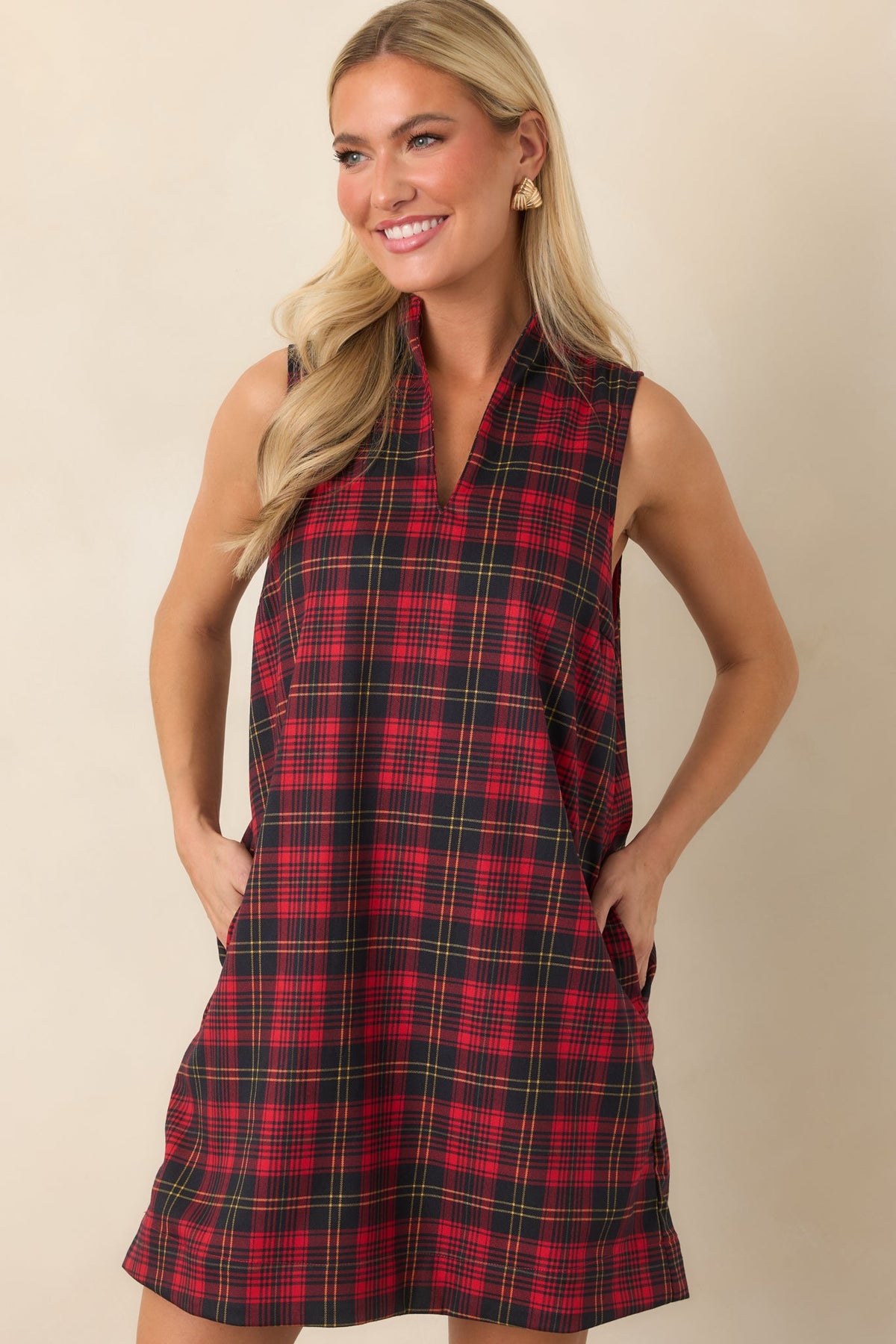 Plaid to See You Red & Black Tartan Plaid Sleeveless Mini Dress