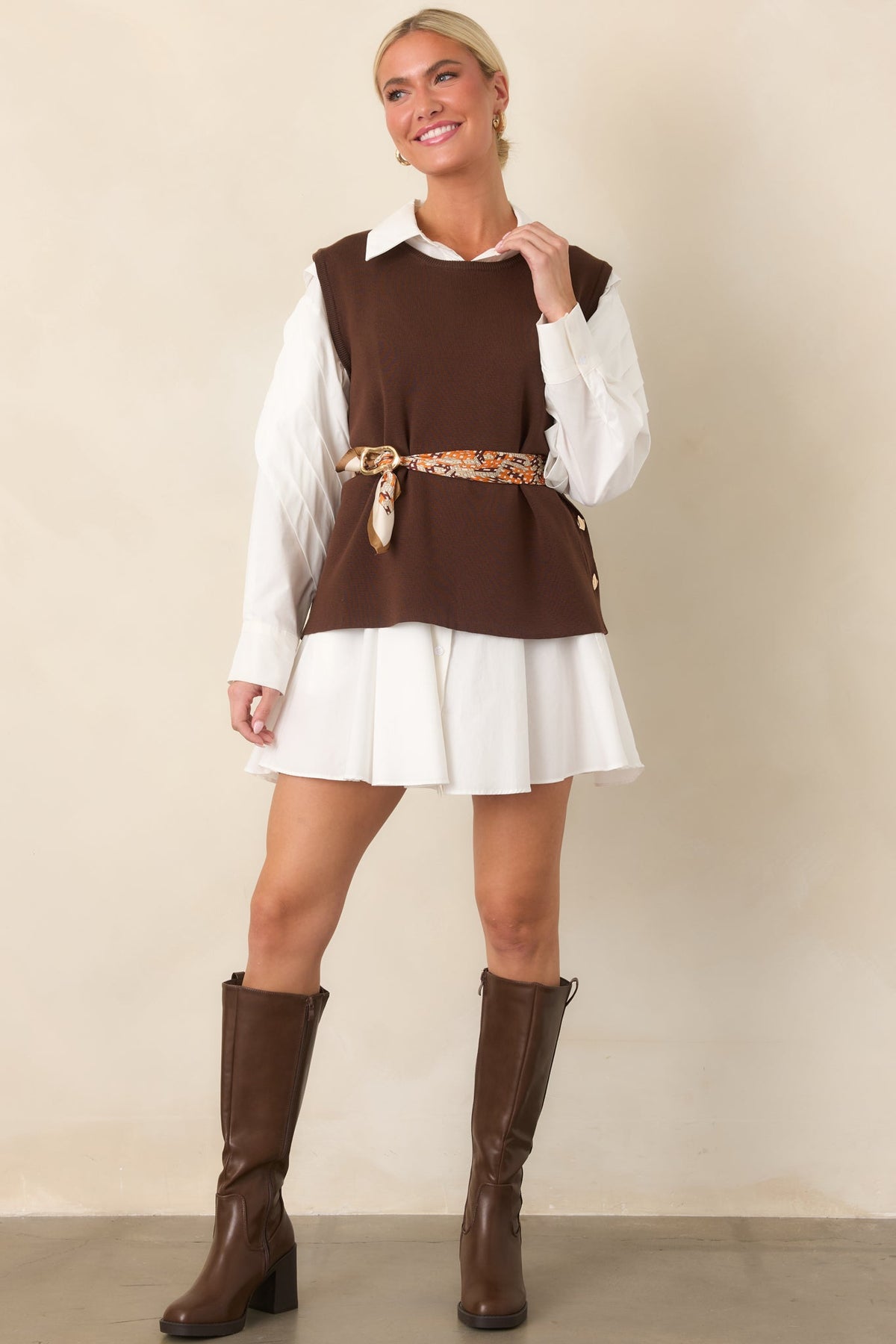 Margin Notes Chocolate Brown Knit Sleeveless Sweater Top