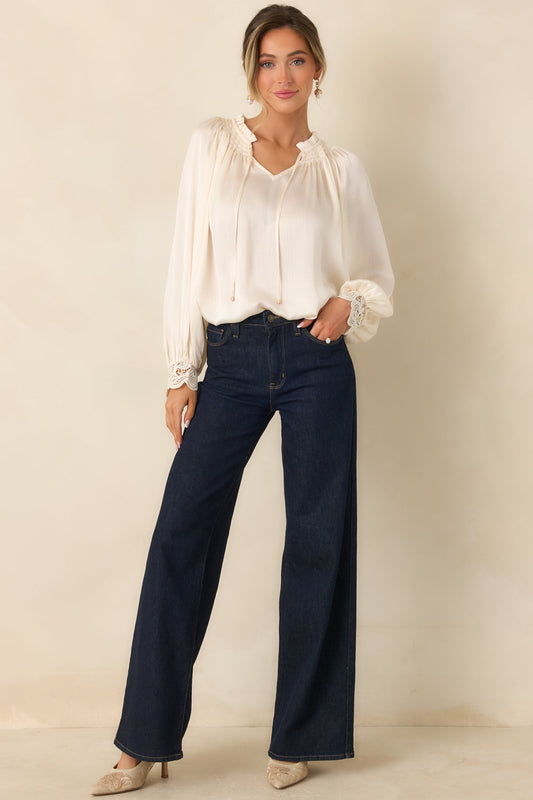 A Delicate Balance Ivory Lace Cuff Blouse