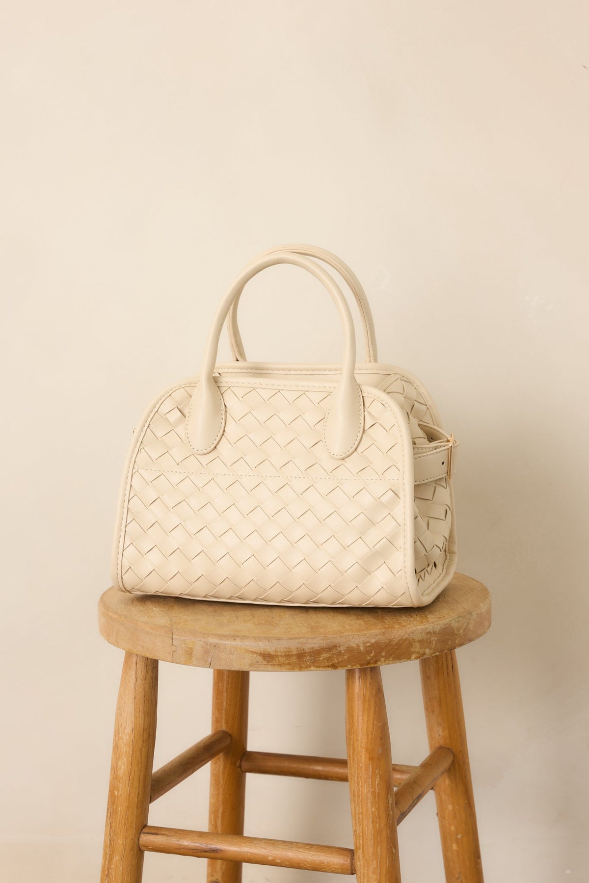 With Intention Ivory Woven Faux Leather Handbag