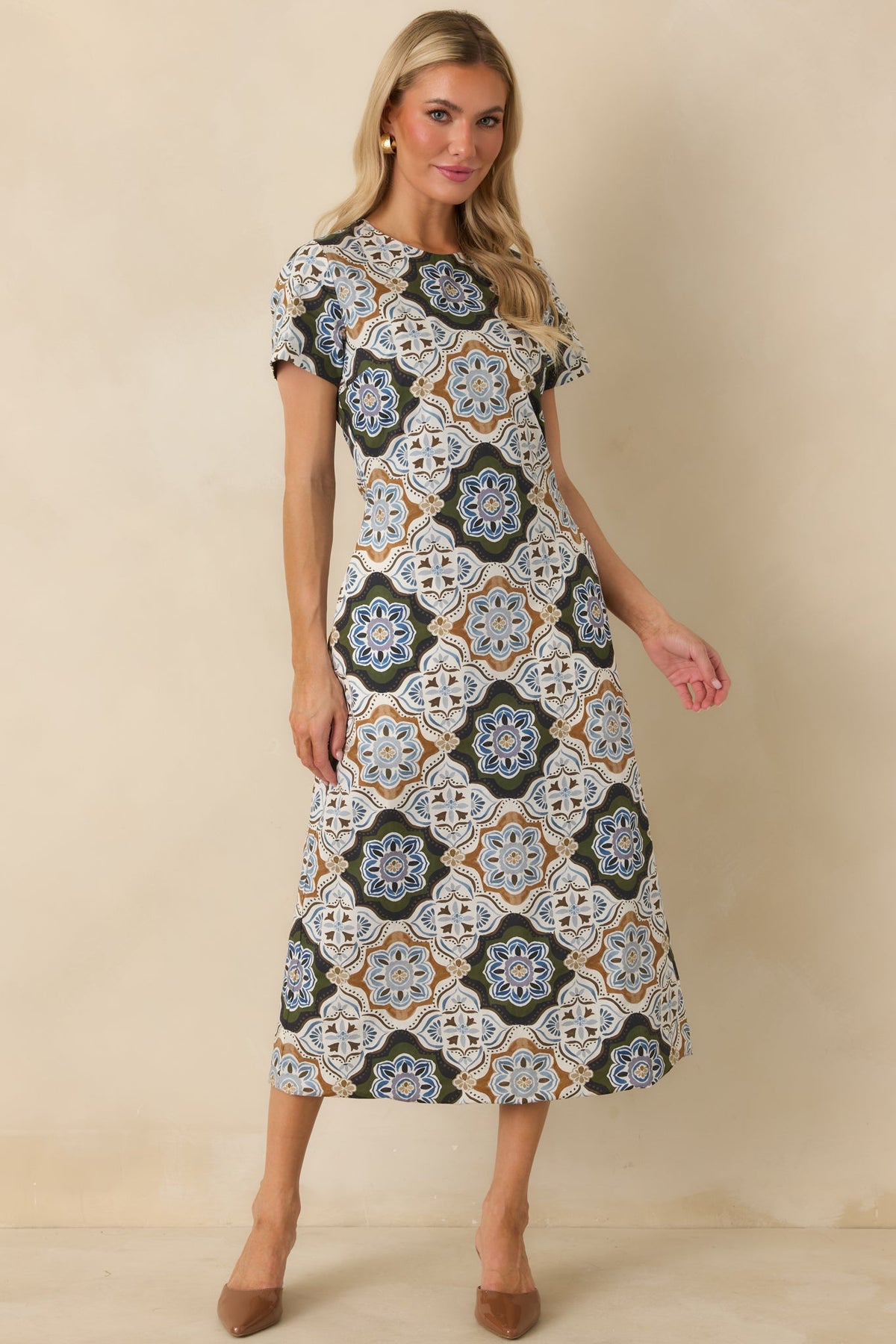 Prosperina Kendall Olive Multi Cotton Reversible Midi Dress