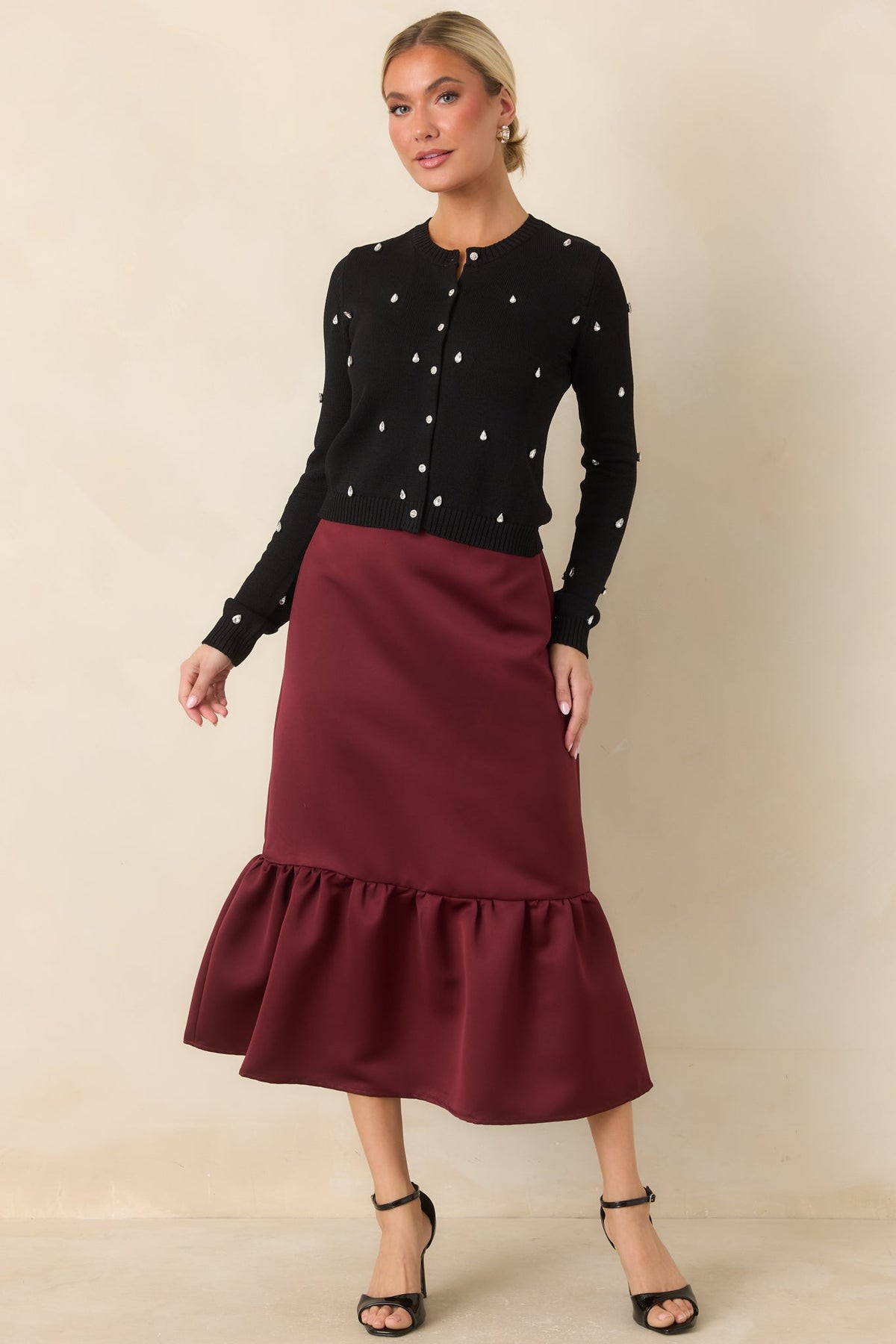 En Saison Serena Black Rhinestone-Embellished Cardigan
