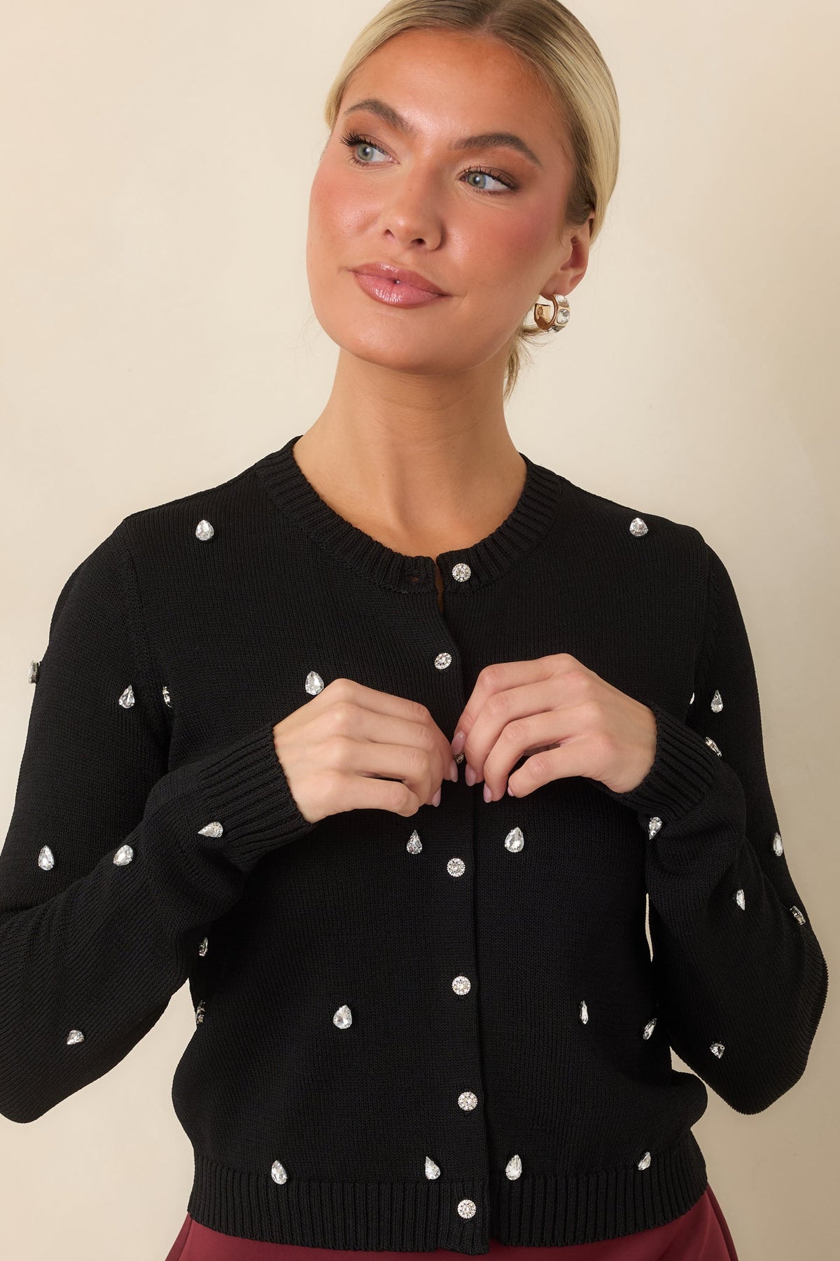 En Saison Serena Black Rhinestone-Embellished Cardigan
