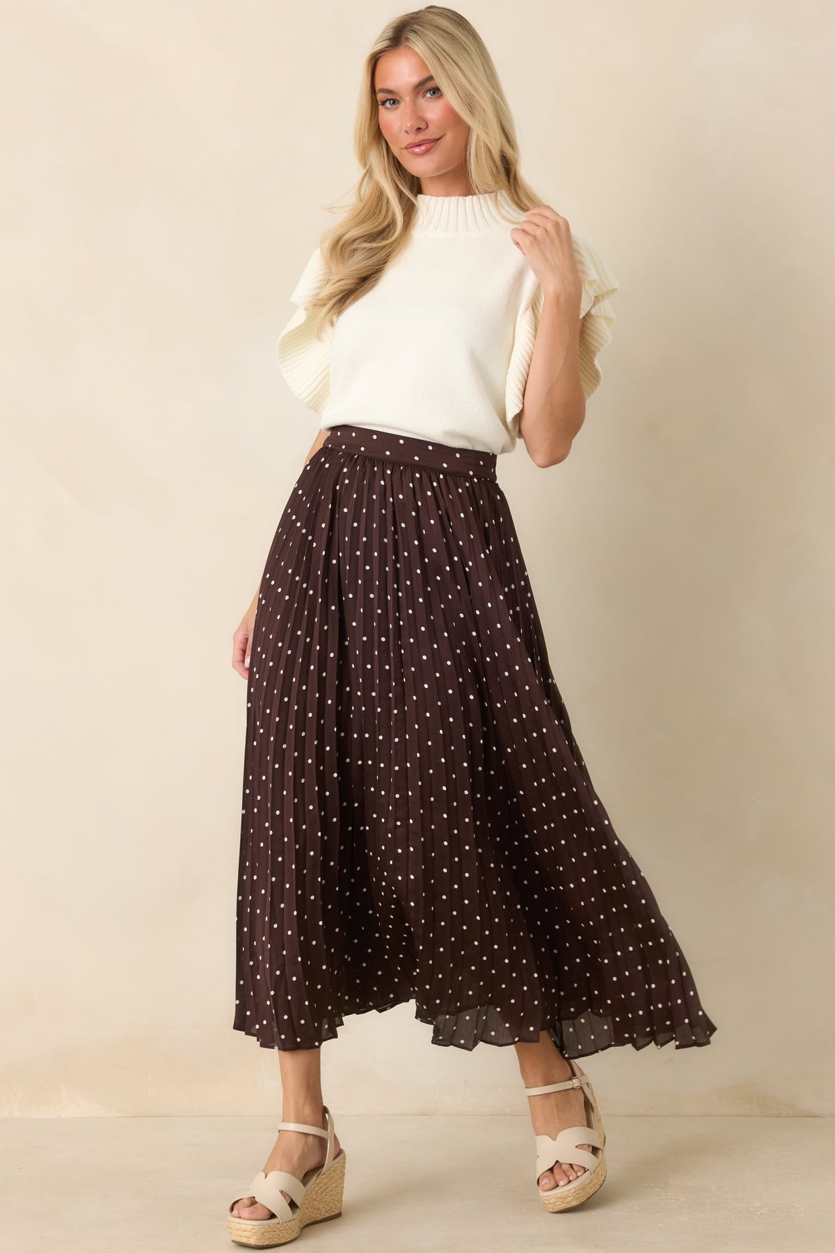 Watch Her Work Ivory Knit Flutter Sleeve Top