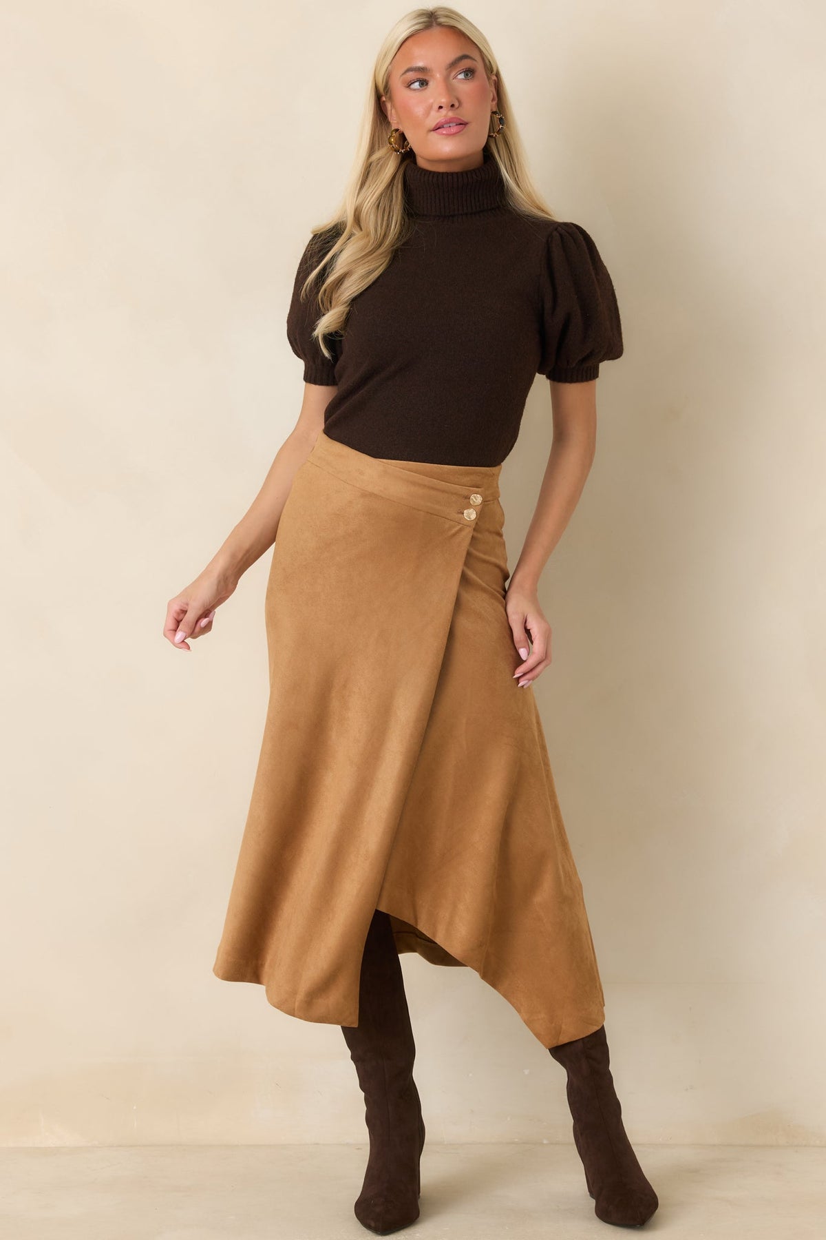 Well Spoken Chocolate Brown Puff Sleeve Turtleneck Sweater