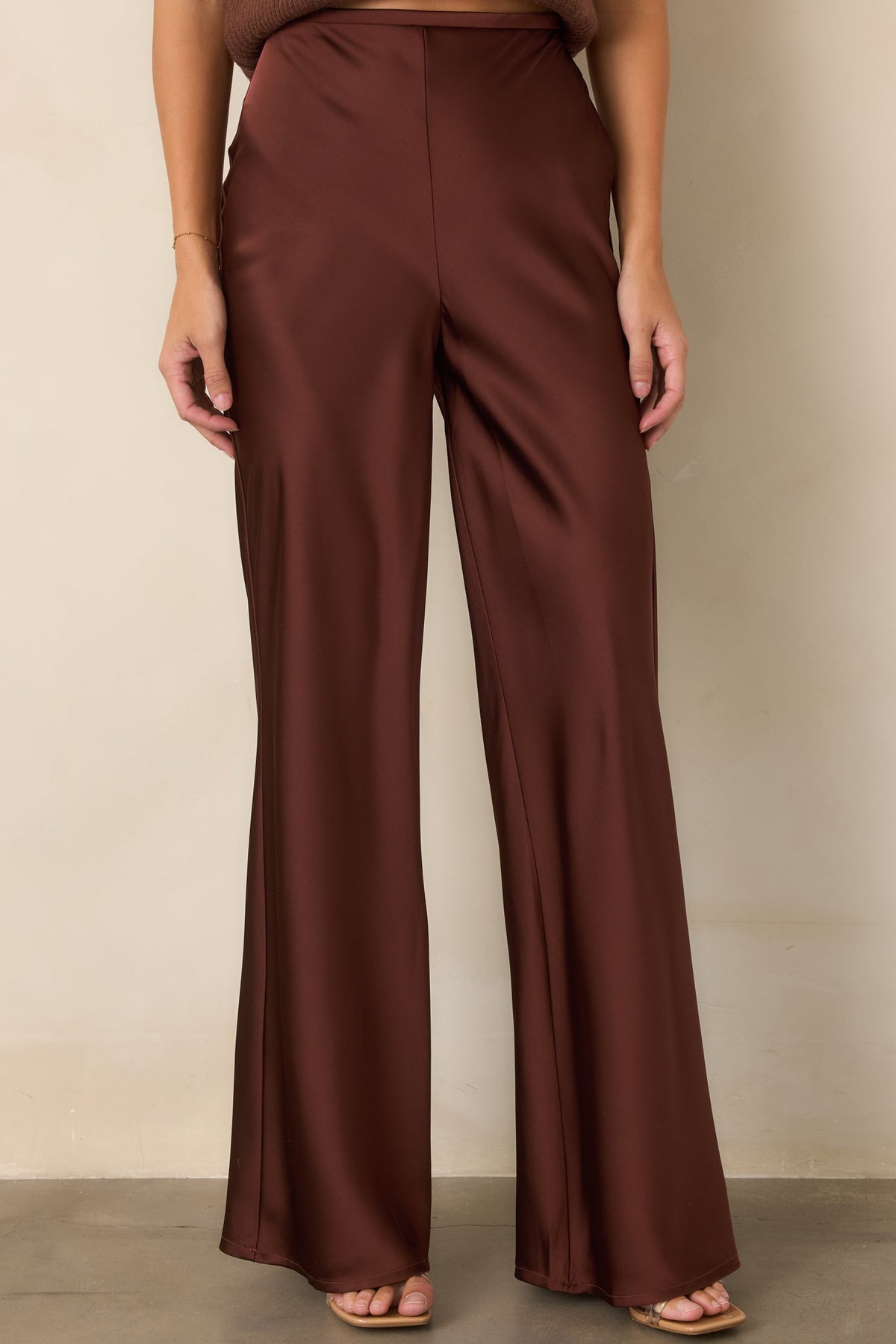 A Whole New Direction Rust Brown Satin Wide Leg Pants