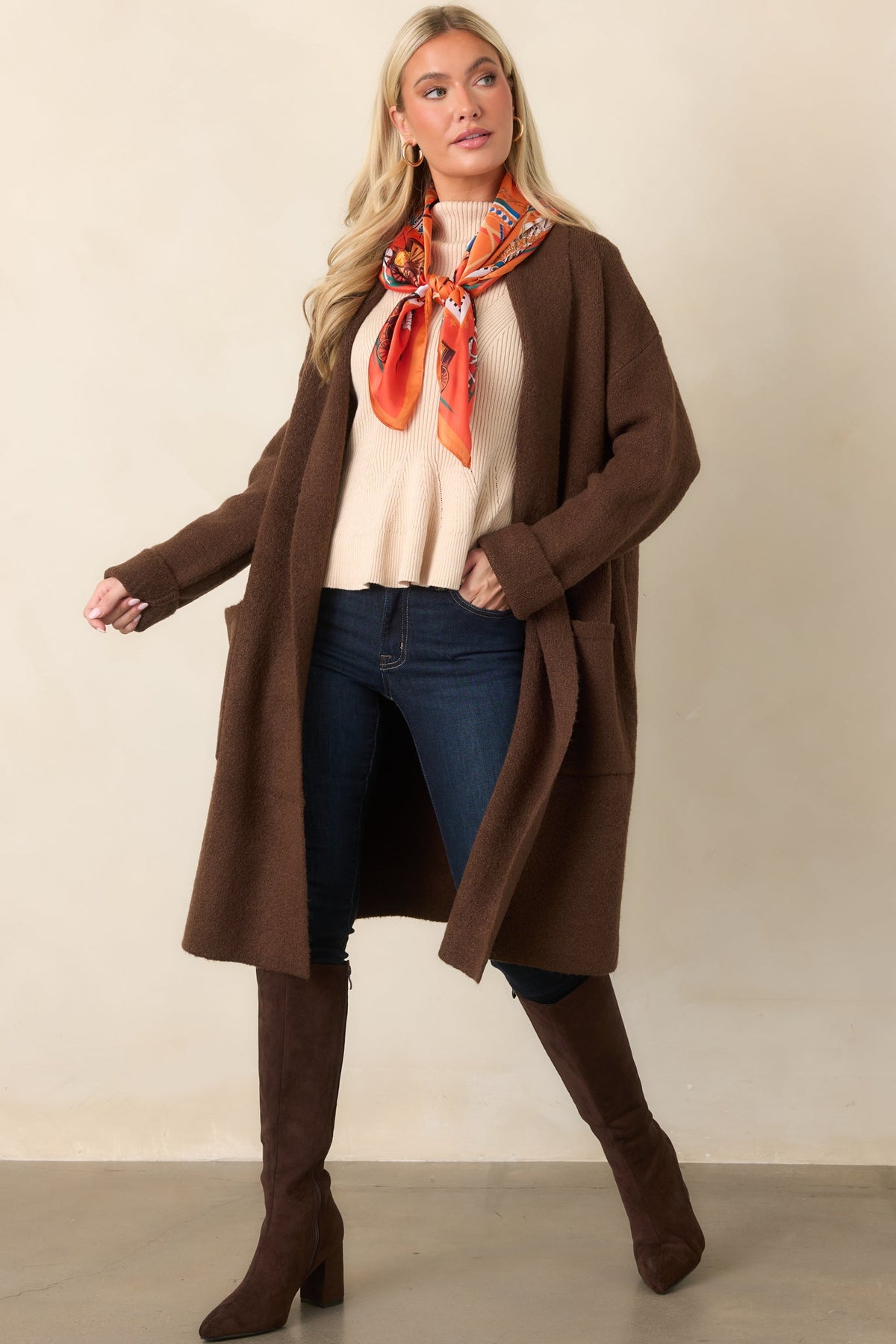 Make Yourself Comfortable Chocolate Brown Longline Knit Cardigan