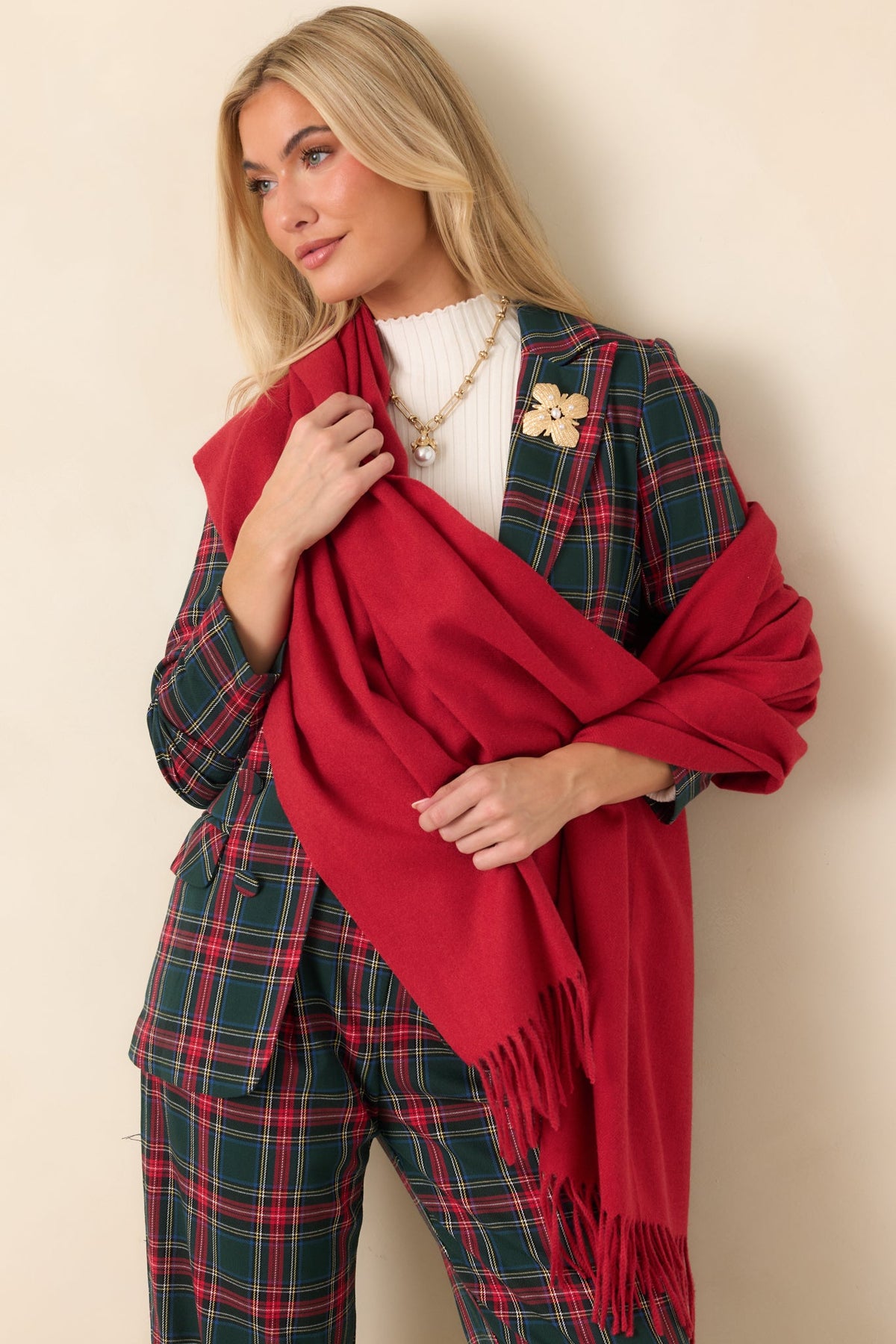 A Soft Embrace Red Cashmere Blend Scarf