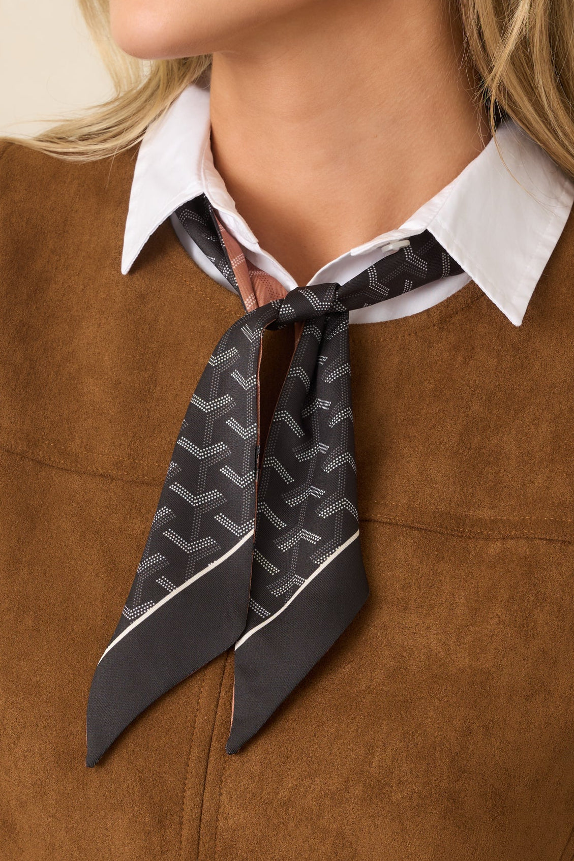 Quite Proper Black & Camel Geometric Print Scarf Tie