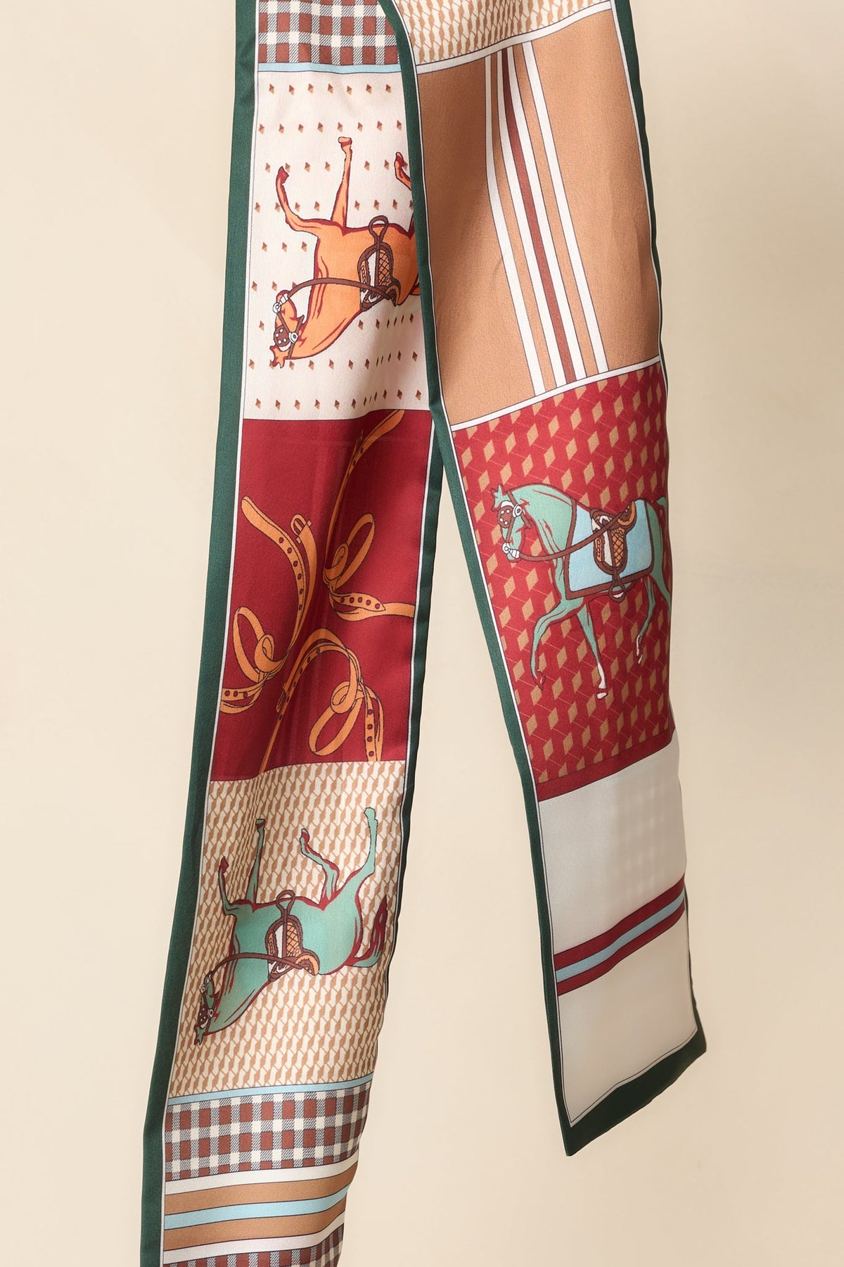 A Patchwork Story Ivory Green Multi Equestrian Print Scarf
