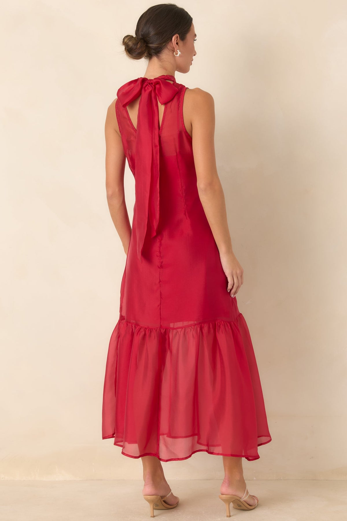 That Kind of Evening Deep Red Sheer Organza Maxi Dress