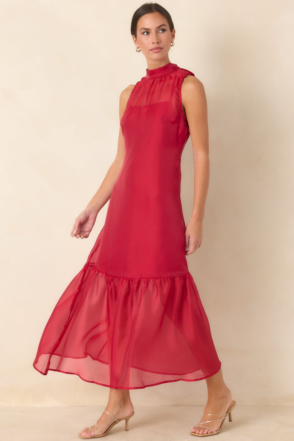 That Kind of Evening Deep Red Sheer Organza Maxi Dress