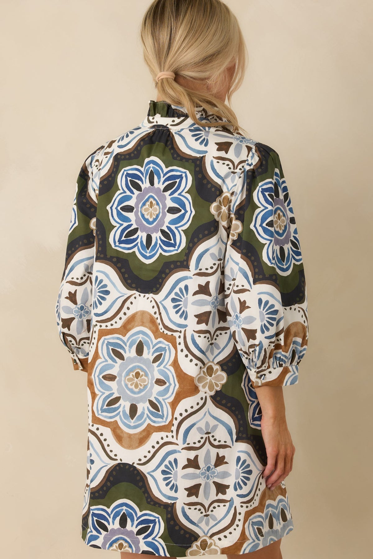 Prosperina Maren Olive Multi Medallion Print Cotton Mini Dress