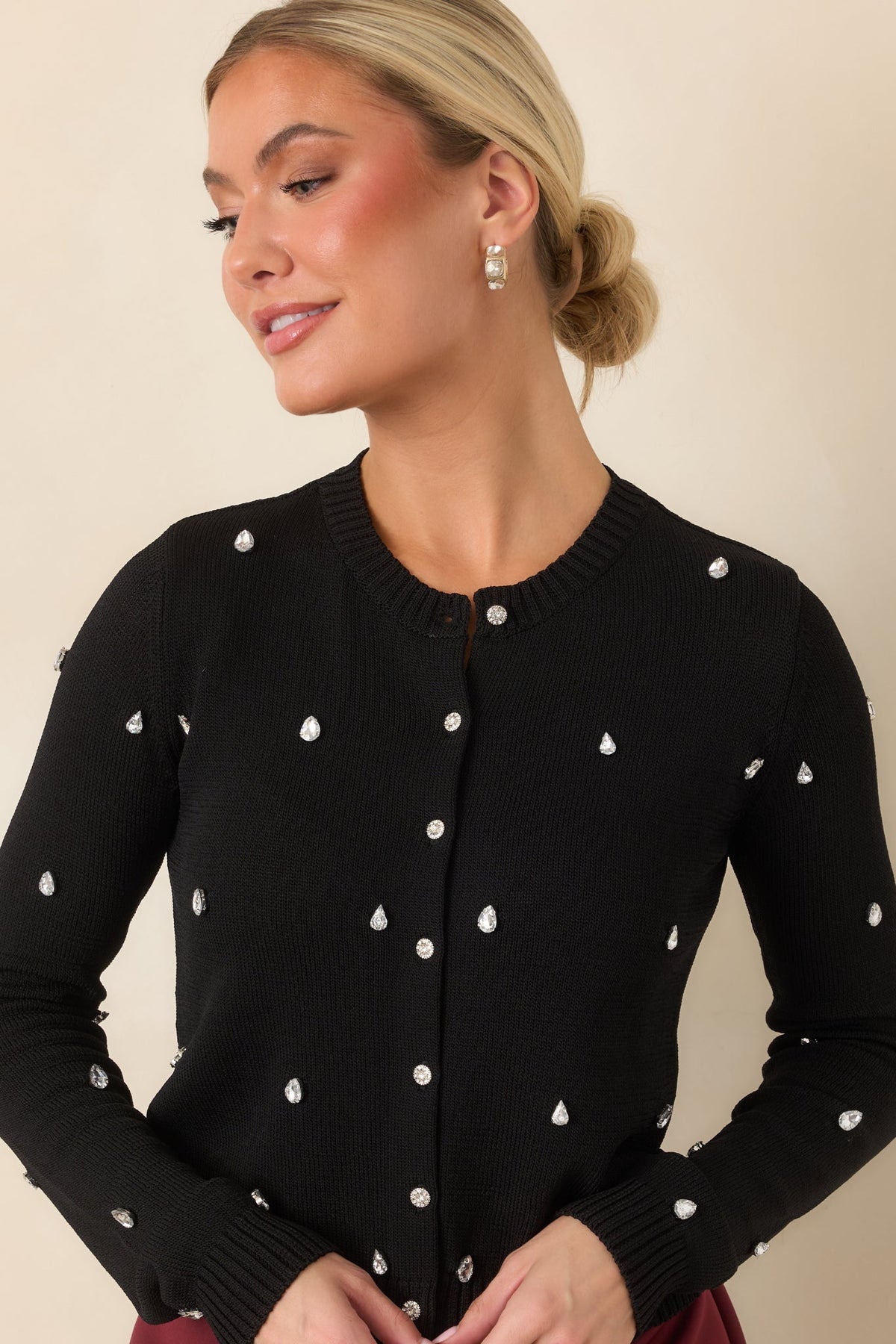 En Saison Serena Black Rhinestone-Embellished Cardigan
