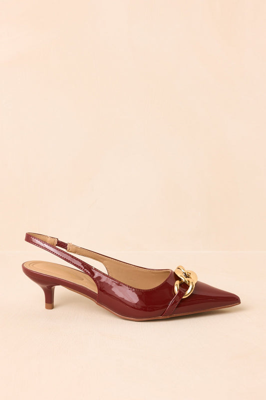 Chain of Events Sienna Patent Gold Chain Slingback Kitten Heels