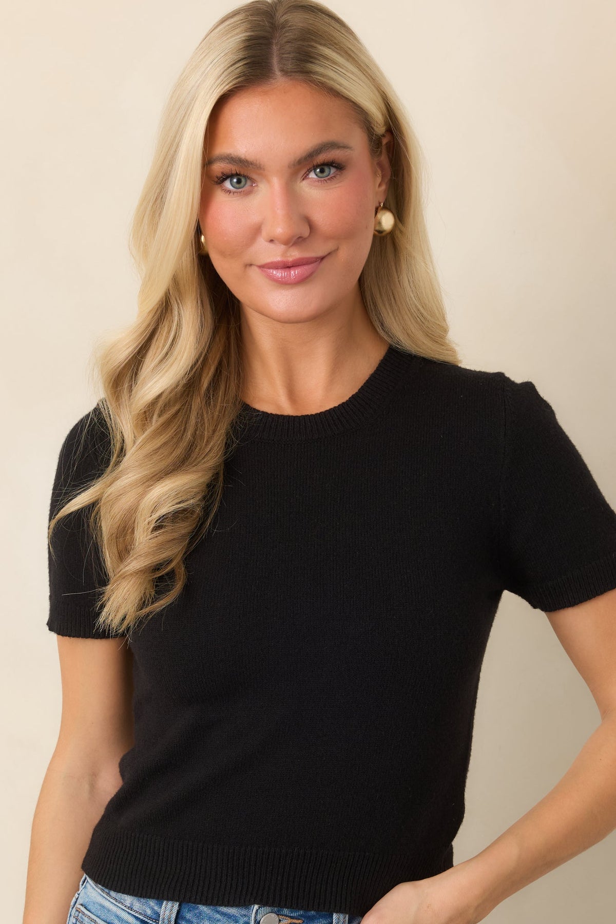 Easy Choice Black Short Sleeve Knit Sweater