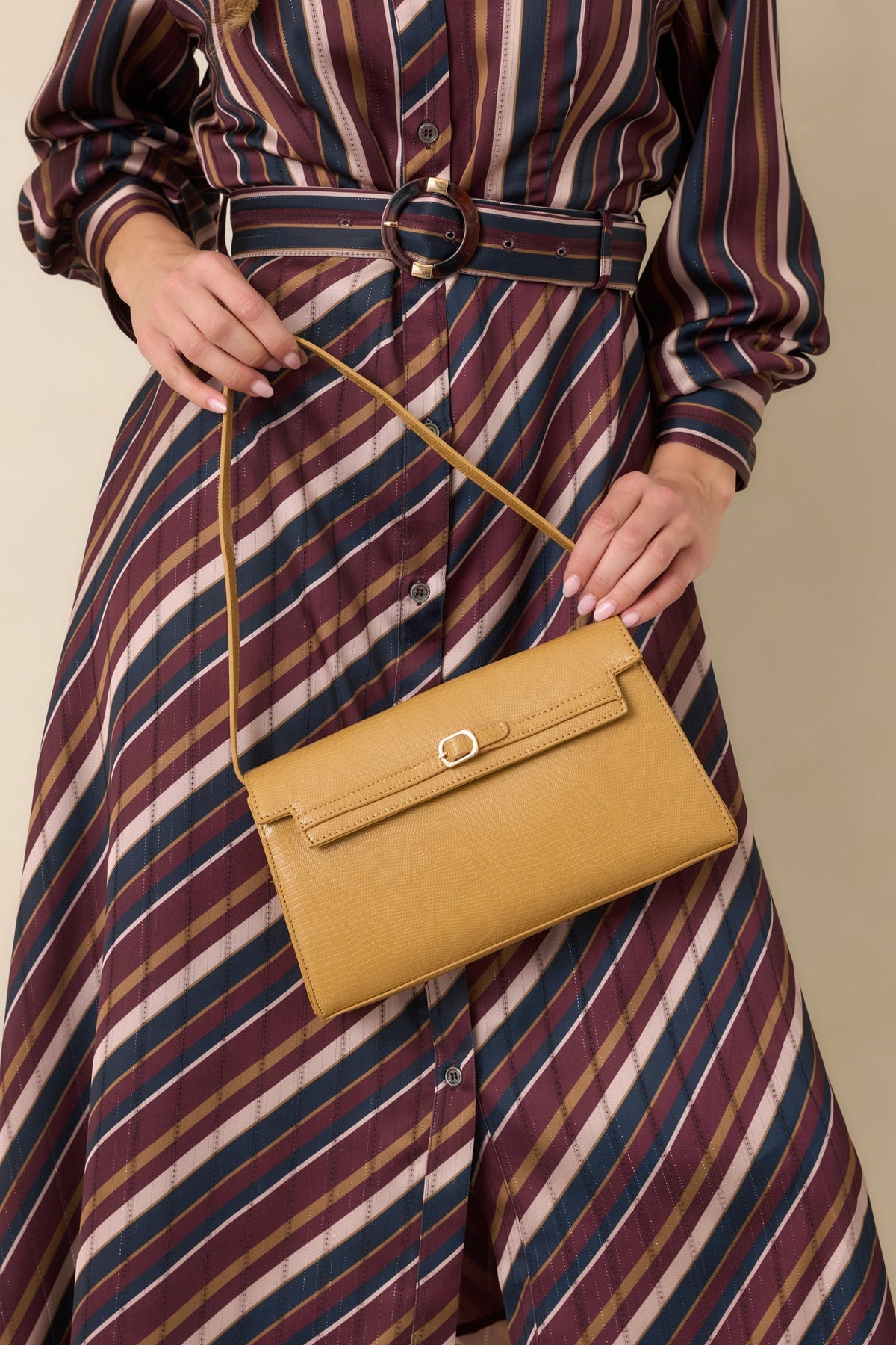 Signed And Sealed Honey Faux Leather Textured Shoulder Bag