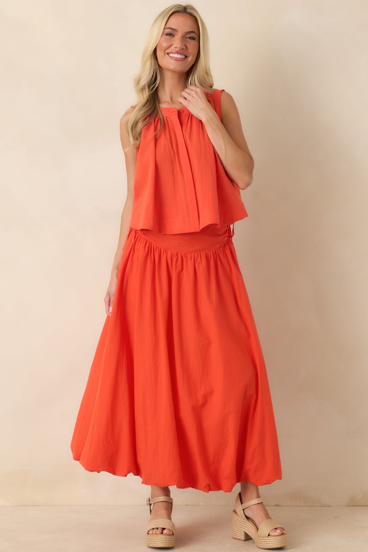 FRNCH Nunzio Coral Orange Cotton Sleeveless Blouse