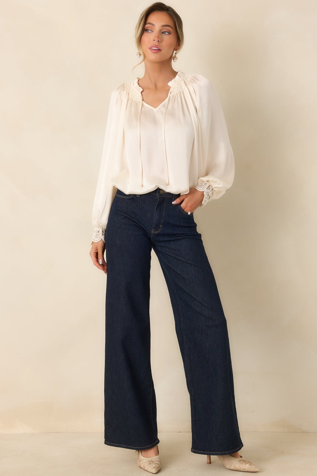 A Delicate Balance Ivory Lace Cuff Blouse