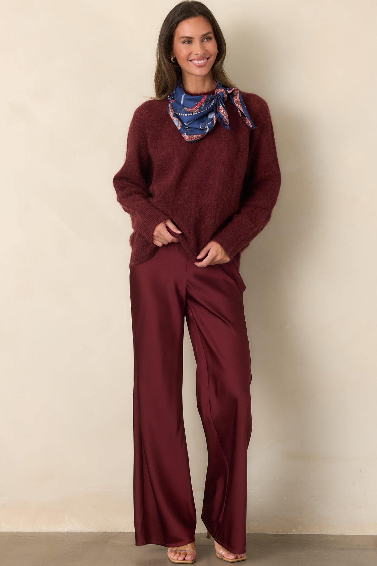 A Whole New Direction Wine Red Satin Wide Leg Pants