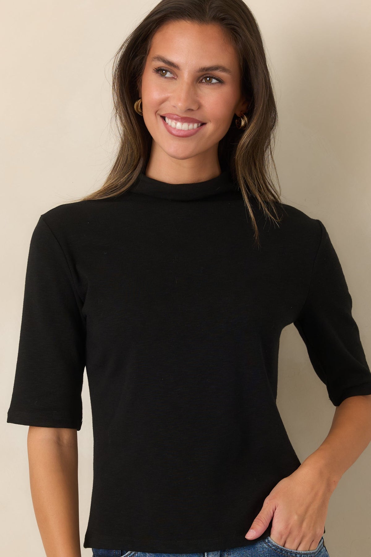 The Everyday Edit Black Knit Turtleneck Short Sleeve Top