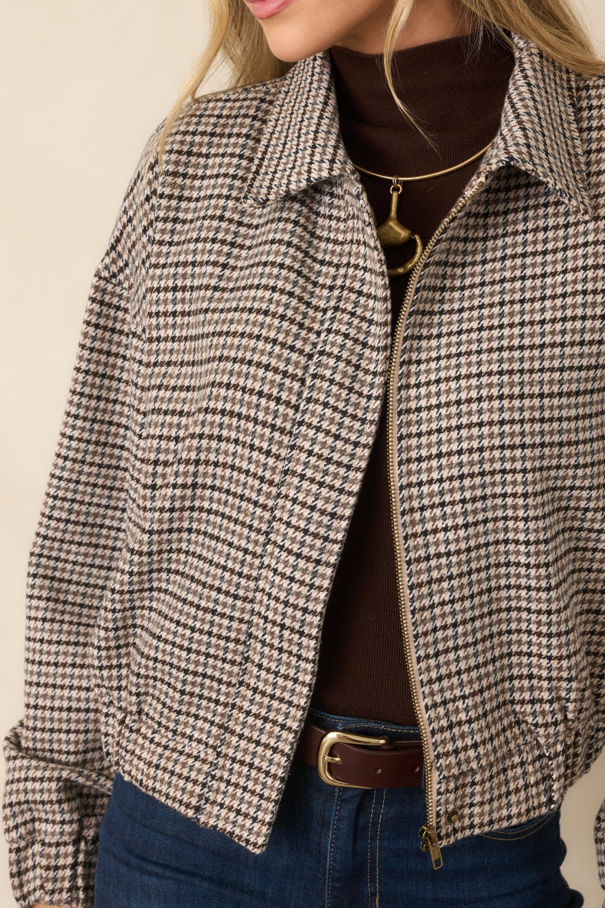 That’s How It’s Done Brown & Black Houndstooth Cropped Jacket