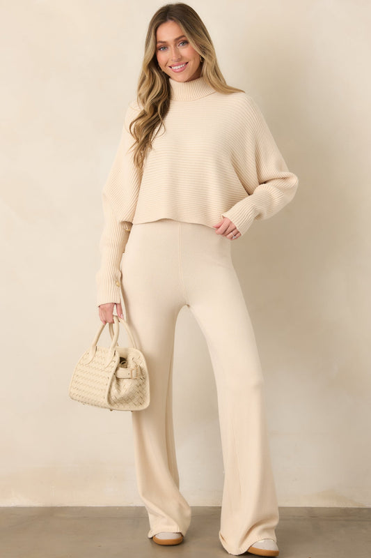 Polished Path Beige Knit Wide Leg Pants