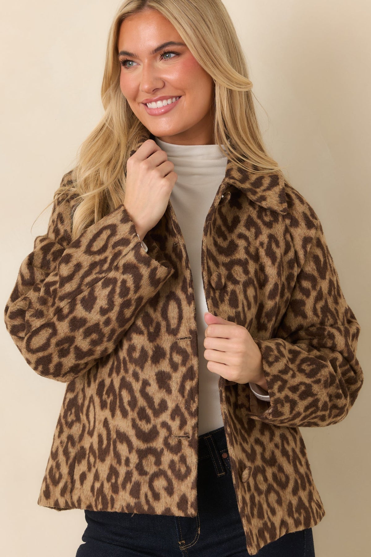 I Had My Suspicions Beige & Brown Leopard Print Button Front Jacket