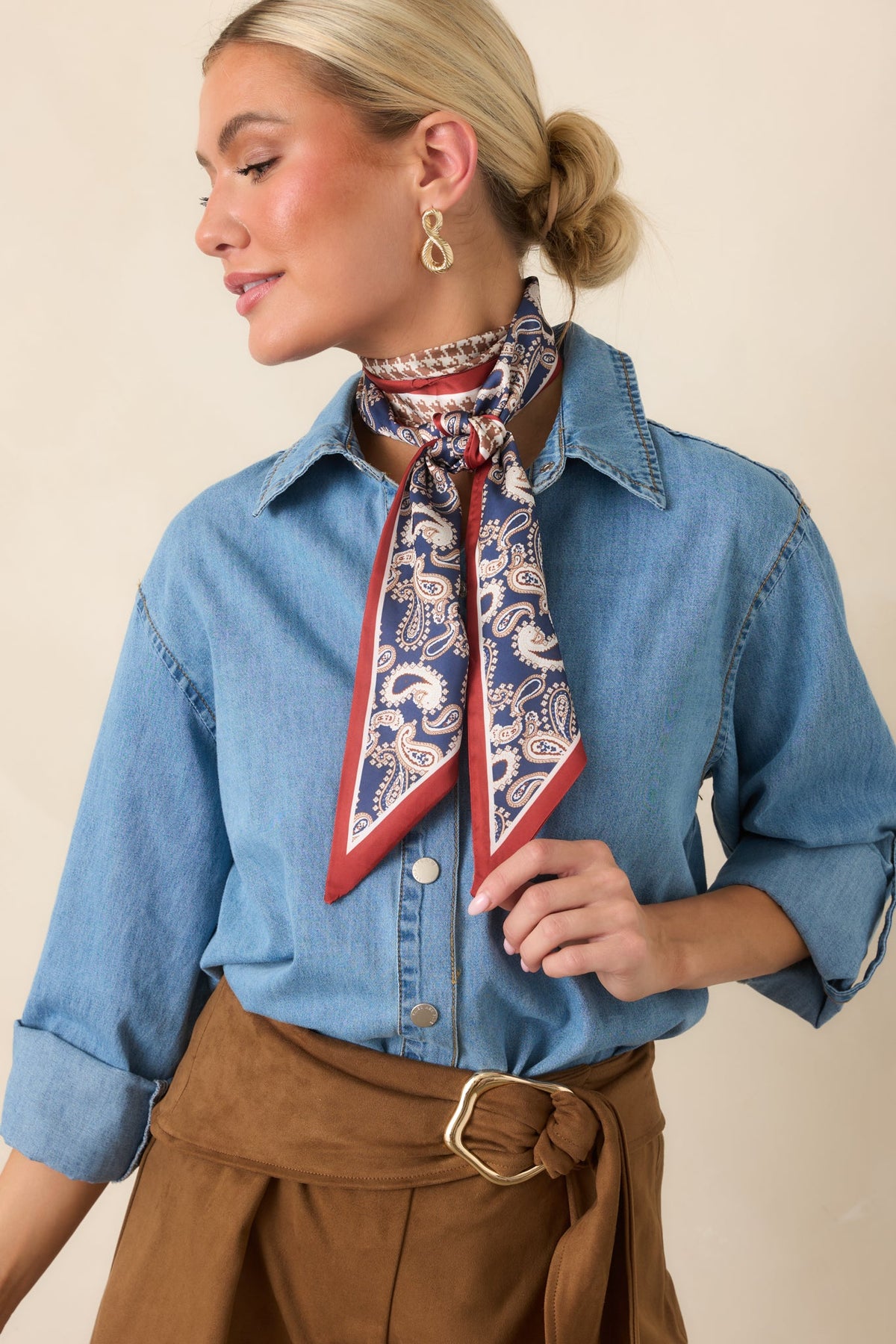 Just So Happens Light Wash Chambray Button Up Shirt