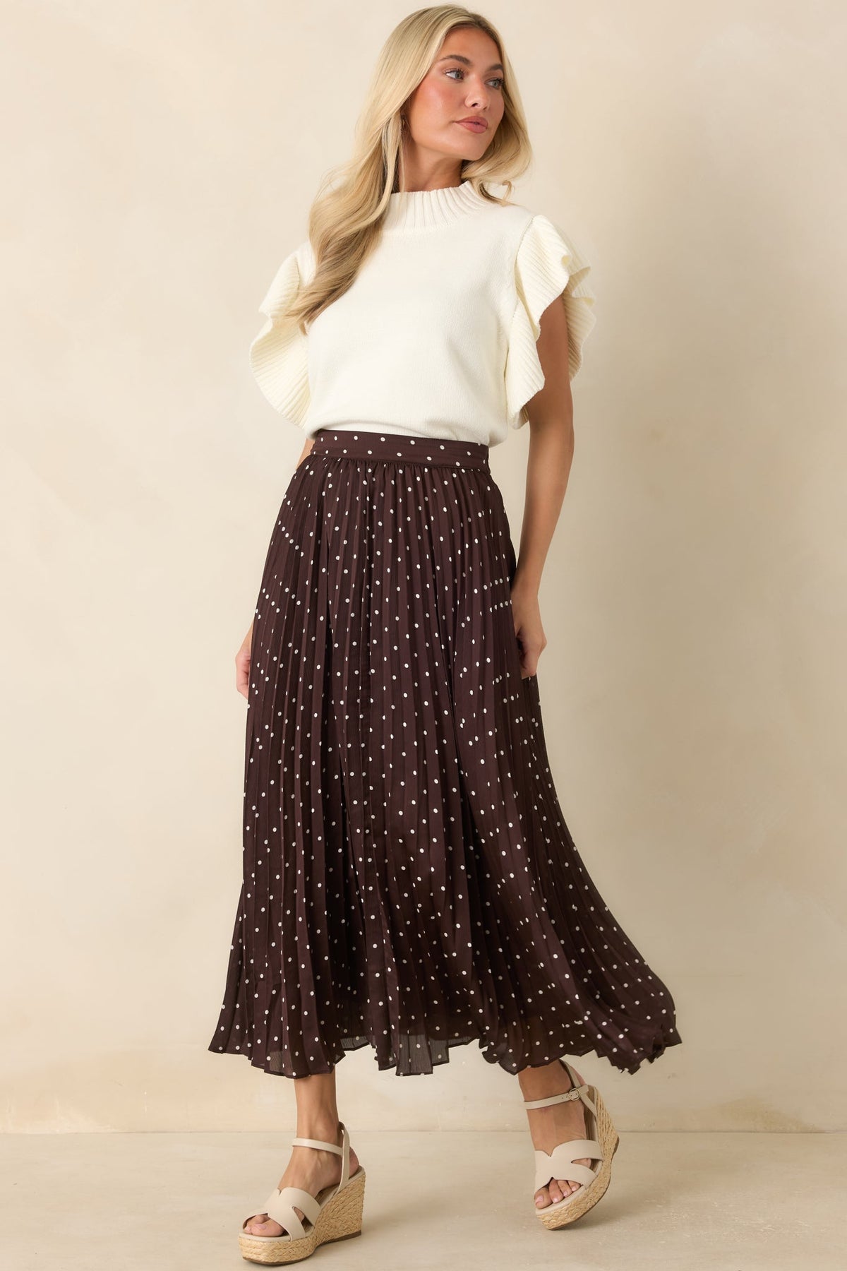 Watch Her Work Ivory Knit Flutter Sleeve Top