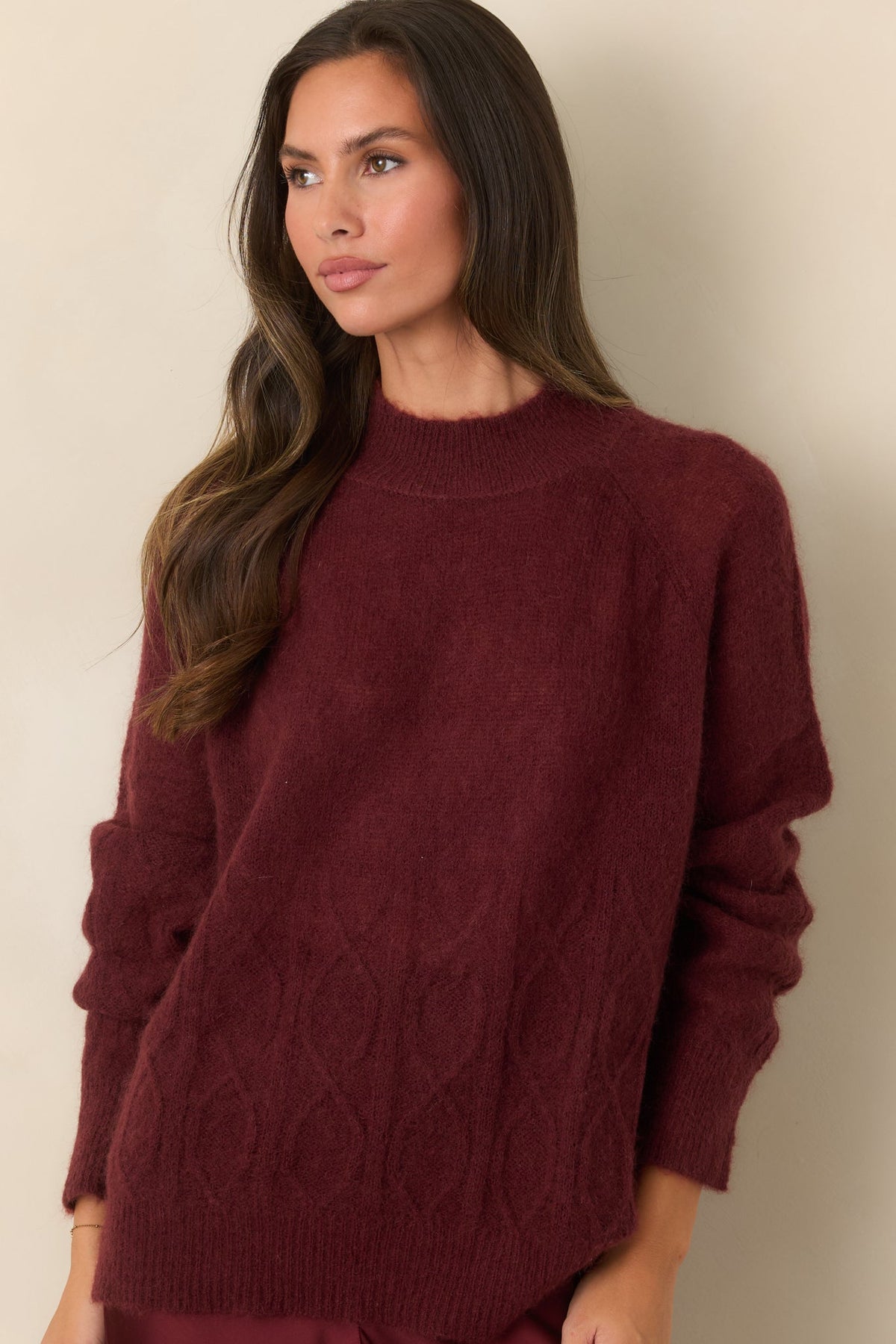 FRNCH Nachi Burgundy Cable Knit Sweater