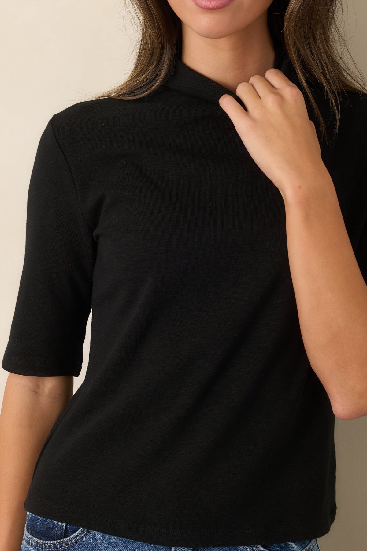 The Everyday Edit Black Knit Turtleneck Short Sleeve Top