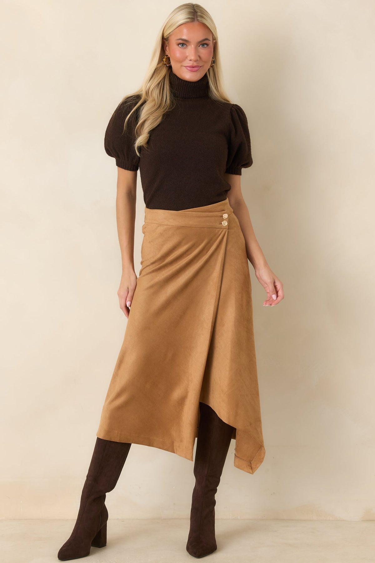 Well Spoken Chocolate Brown Puff Sleeve Turtleneck Sweater